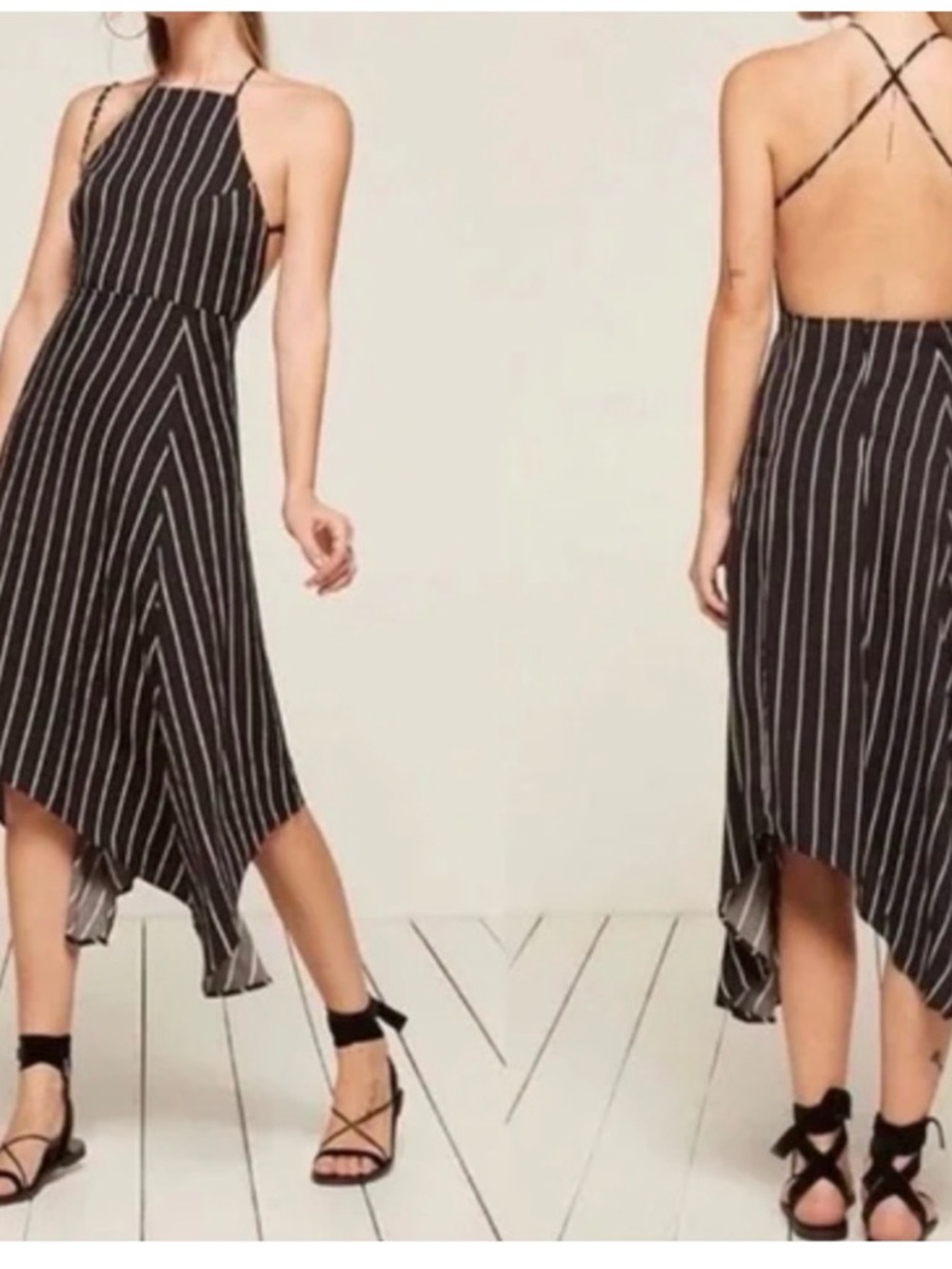 Reformation Black and White Striped open back dress